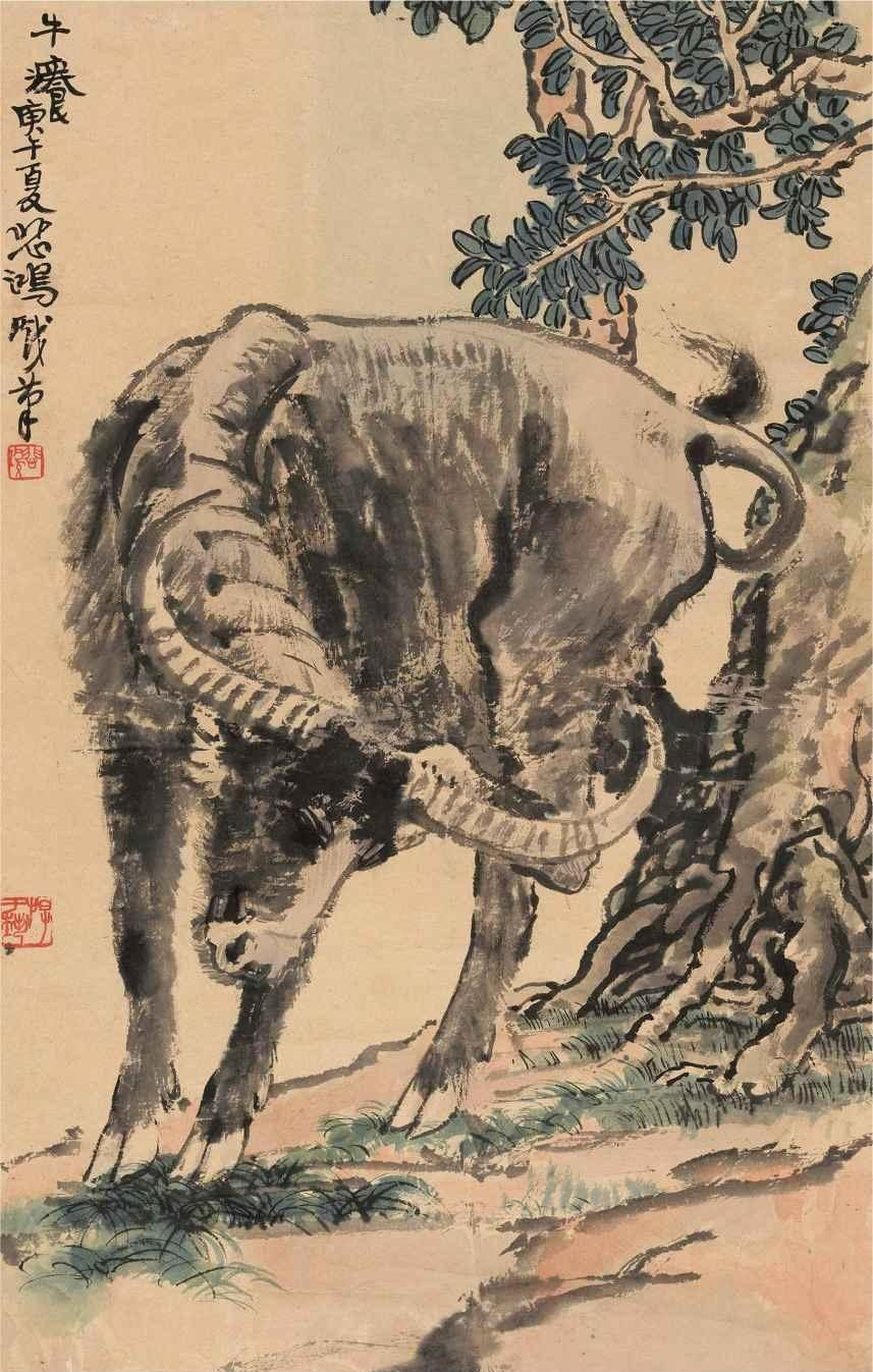 牛痒图立幅《徐悲鸿书画作品》.png