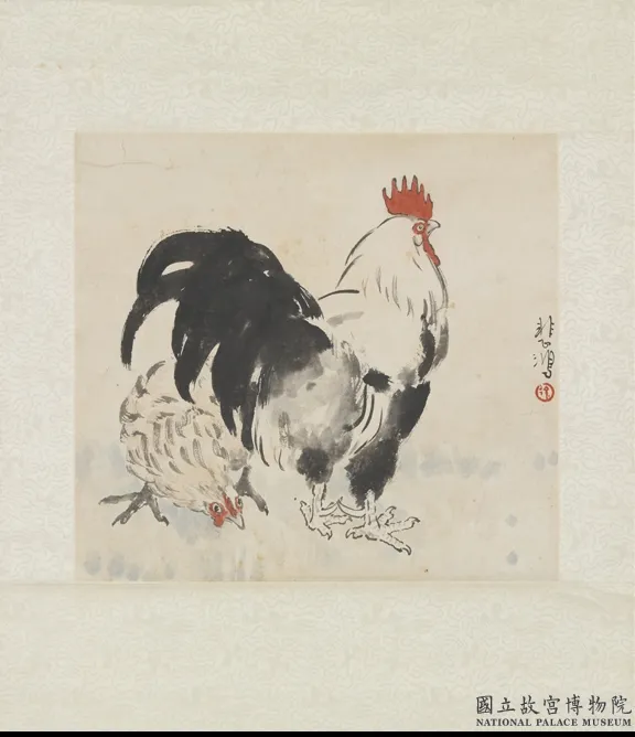 民国徐悲鸿双鸡图 徐悲鸿.png